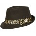 Fedora Hats - Wool-felt Like w/ Leopard Print Band - Brown - HT-AHA51743BR
